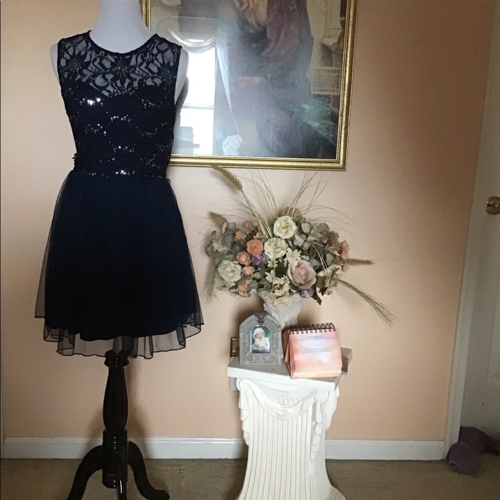 Navy lace,tulle and sequin dress